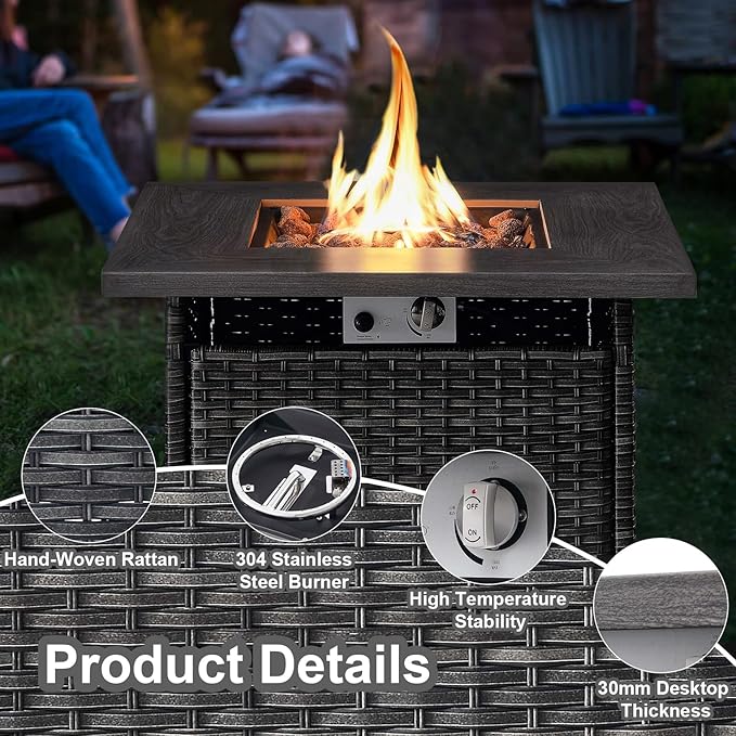 HUMMUH Outdoor Patio Furniture with Fire Pit Table Outdoor Conversation Set PE Wicker Patio Couch Swivel Glider Chairs for Balcony Garden,Lawn,Deck