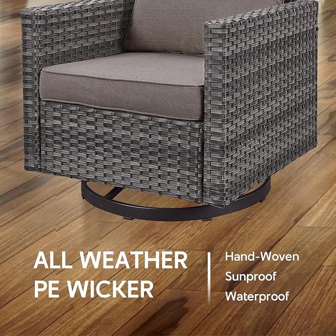 6 Piece Wicker Patio Furniture Set - Outdoor Swivel Rocker Chairs Set with Coffee Table, 3 Seat Sofa & Ottomans, Small Patio Conversation Sets Proch Furniture for Balcony Deck - Grey/Grey
