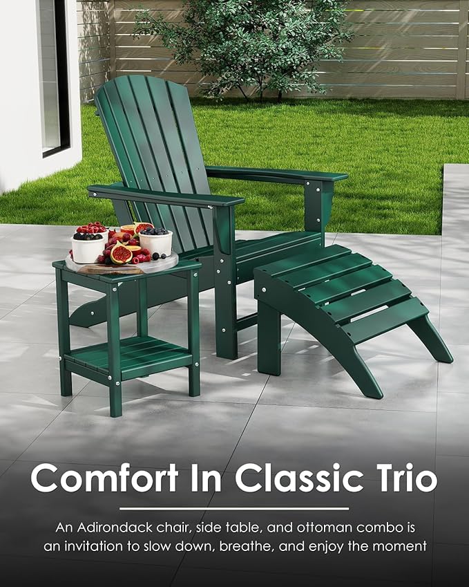 GREENVINES Adirondack Chairs Set of 4 | HDPE Plastic | Oversized Fire Pit Chair | All Weather | Forest | Poly Lumber | for Outdoor Deck Backyard Patio Garden