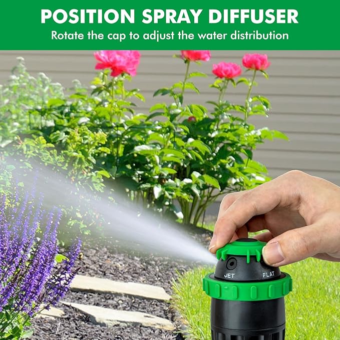 RESTMO Gear Drive Sprinkler with Metal Spike Base, 5-Pattern Heavy Duty Gardening Watering System, Multi-Adjustable Lawn Sprinkle for Garden Plant, Flower Bed and Large Yard Area Watering, Green