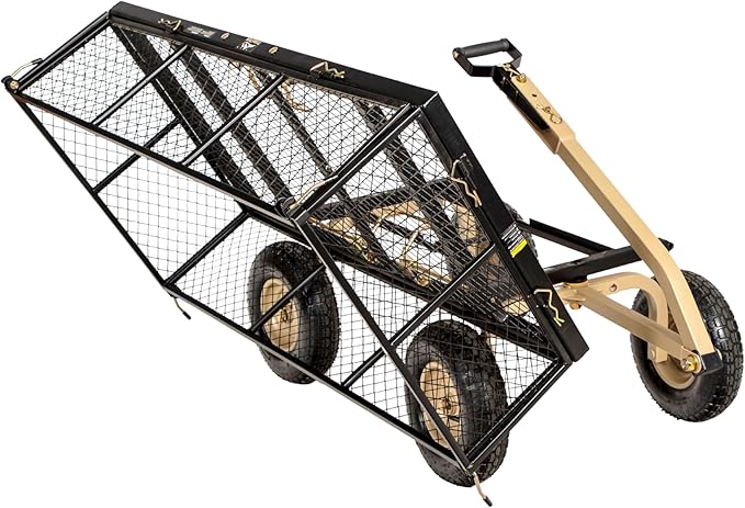 Heavy-Duty Utility Garden Cart Wagon – 1000LB Dual-Side Dump, All-Terrain Steel Cart with Large Wheels, Flatbed Trailer for Yard, Garden, Beach, ATV, and More
