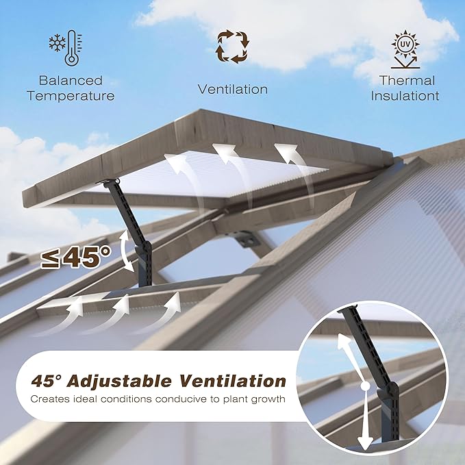 VEIKOU 8’x8’ Greenhouses for Outdoors, Walk-in Wood Greenhouse with Cedar Frame & Adjustable Vents, Garden Green House with 6MM Thick Polycarbonate Panel for Outside, Backyard, Light Brown Mocha