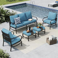 MFSTUDIO 5 Pieces Patio Conversation Sets, 7 Seats Metal Patio Furniture Sets with 1 x 3-Seat Sofa, 2 x Sofa Chairs, 2 x Ottoman, All Weather Steel Patio Sets with 5.75inch Navy Cushion for Garden