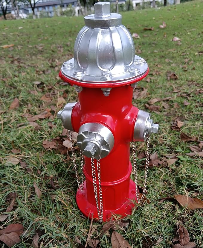 SHGYIBRISK Fire Hydrant for Dogs to Pee On: Dog Fire Hydrant Pee Post Outdoor - 13" Training Post Statue for Yard Garden (Red-Silver)