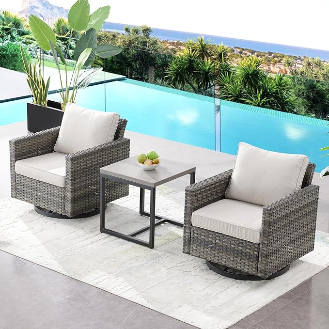 HUMMUH 5 Piece Patio Furniture Set,PE Wicker Patio Swivel Rocker Chairs Outdoor Chairs Set of 2 with Side Table for Porch,Garden,Backyard