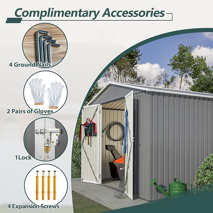 Favfurish Heavy Duty Outdoor Storage Shed, Metal Garden Shed with Sloped Roof, Lockable Doors, Black