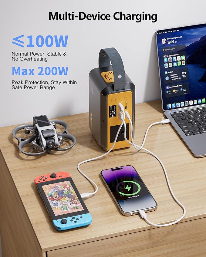 VTOMAN Jump100 88.8Wh Portable Power Station LiFePO4 Battery Solar Generator Power Bank with 100W AC Outlet, LED Light, PD 60W USB-C Fast Charging for Notebooks Mobile Phones Camera Tablets, Camping