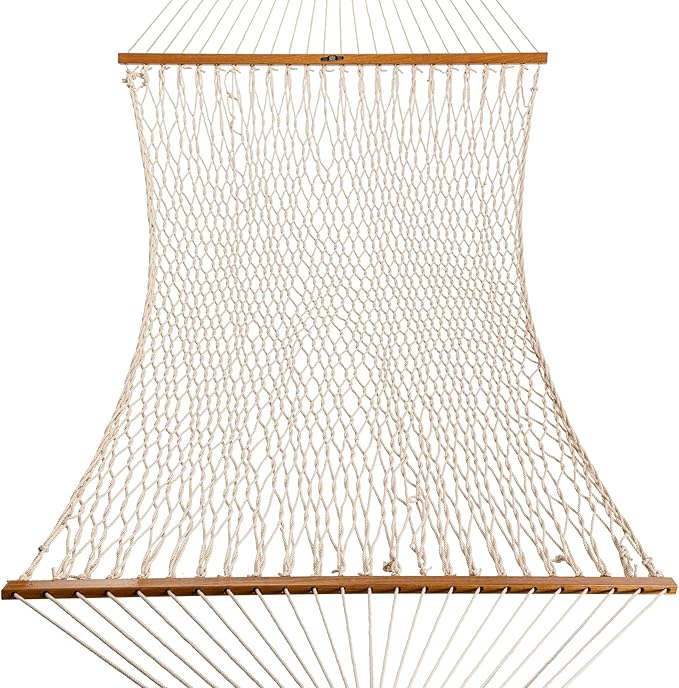 Original Pawleys Island Deluxe Oatmeal DuraCord Rope Hammock – 13 ft. x 60 in., 2-Person, 450 lb Capacity, Oak Spreader Bar, Zinc-Plated Hardware, Handcrafted in The USA