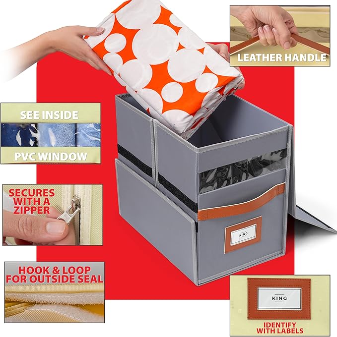Bed Sheet Storage Organizer, Non-woven Fabric, 15x13x9.5 Inches, Clear Window, Modern Style, Rectangular, Zipper Closure (Beige, 1-pack)