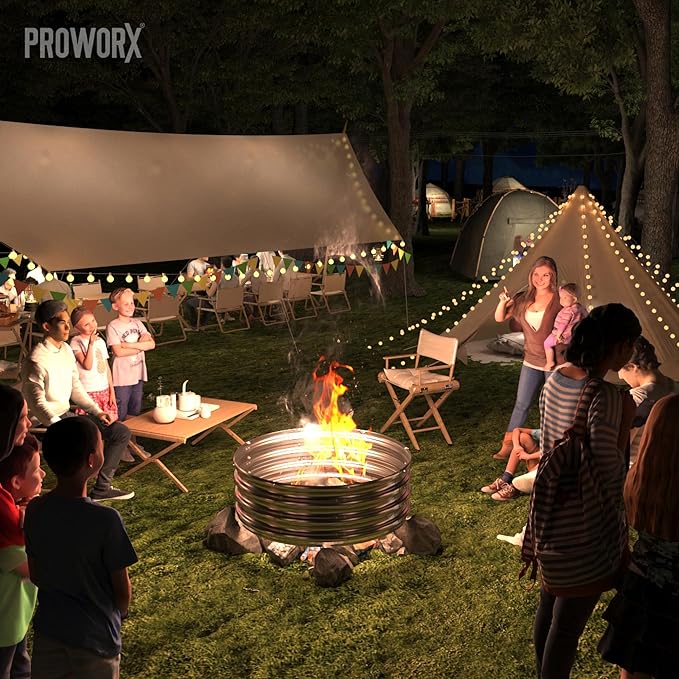 60 Inch Outdoor Fire Pit Ring, Round Galvanized Portable Fire Pit for Camping, Metal Steel Bonfire Fire Ring for Outside, Backyard