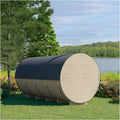 ZONEMEL Outdoor Barrel Steam Sauna, Canadian Hemlock Sauna Room for 10-12 Person with 9KW ETL TOULE Heater, Volcanic Stones, Asphalt Shingles, Canopy Porch, 8mm Tempered Glass, 220V
