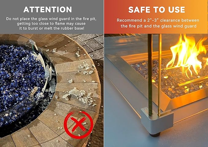 Skyflame 47" Round Fire Pit Glass Wind Guard, Thick & Clear Tempered Glass Fire-Resistant Wind Screens with Bracket & Feet, for Outdoor Fire Table/Fire Pit Pan