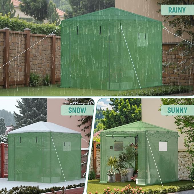 Pop Up Greenhouse, 8x6 FT Pop Up Green House for Outdoors, Portable Greenhouses, Walk-in Greenhouses, Popup Greenhouse Kit, Easy Set Up