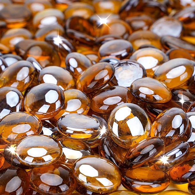 Stanbroil 10-Pound Fire Glass Beads - 1/2 inch Luster Fire Glass Drops for Fireplace Fire Pit | Gas Log Sets | Landscaping | Fish Tank, Caramel Luster