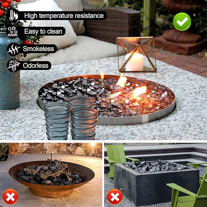 GasSaf 1/2 Inch Fire Glass Reflective Tempered Fireglass Cut Crushed FireGlass for Fire Pit, Fireplace, Replaces Existing Gas Logs & Lava Rocks (20 Pound)(Black Reflective)