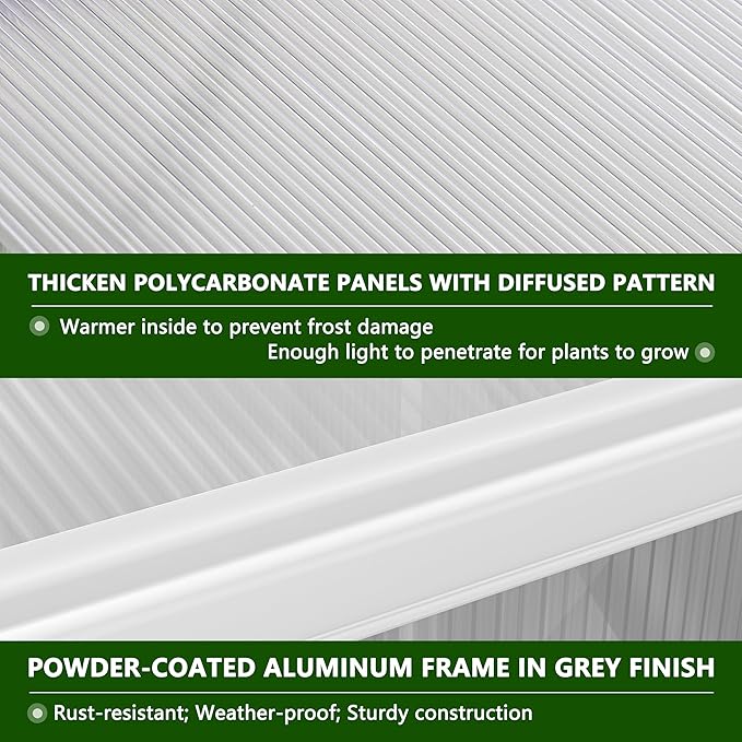 6' x12' Double-Wall Polycarbonate Aluminum Greenhouse Kit for Outdoor, Walk-in Greenhouse with Lockable Door and Adjustable Roof Vent, Backyard Garden in Winter, White