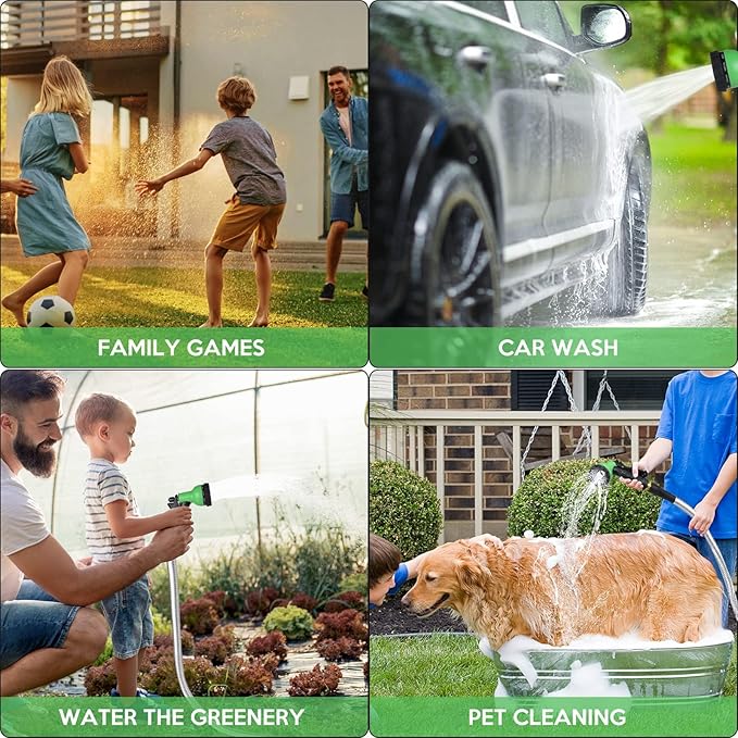 Garden Hose - Kink-Free Durable Flexible Garden Hoses with Swivel Handle and Multi-Functional Nozzles, Tangle Free, Rust Proof Lightweight Stainless Steel Metal Water Hose for Garden, Car, Lawn, Patio