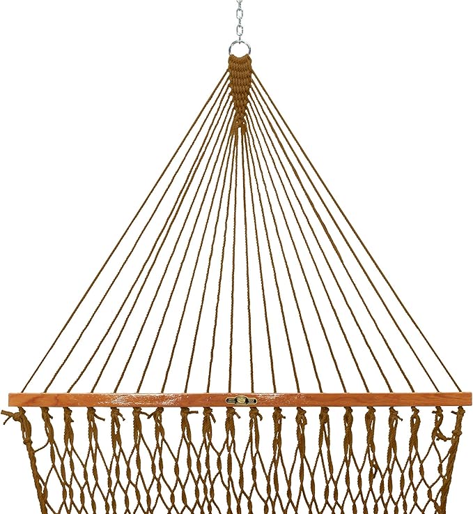 Original Pawleys Island Single Antique Brown DuraCord Rope Hammock – 12 ft. x 50 in., 1-Person, 450 lb Capacity, Oak Spreader Bar, Zinc-Plated Hardware, Handcrafted in The USA