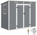 Outsunny 8' x 4' Outdoor Storage Shed, Plastic Shed with Vent, Window and Double Lockable Doors, Utility Resin Shed for Patio, Backyard, Lawn, Garage, Gray