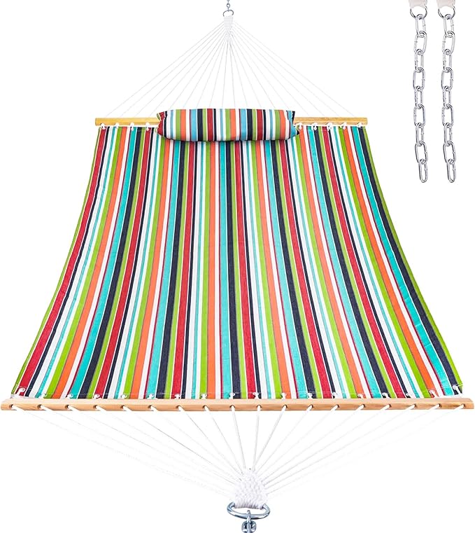 Lazy Daze Hammocks 12 FT Sunbrella Fabric Hammock with Spreader Bars and Free Pillow Fits for 2 Persons, All Weather and Fade Resistant for Patio Yard, 450 lbs Capacity, Carousel Confetti