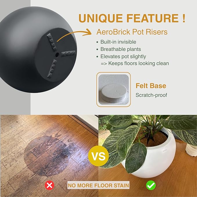 16" H x 20" D Globo Fiberstone Round Planter - Christmas Tree Planter, Smooth Finishes, Weather Resistant for Indoor & Outdoor Use, Included 2 Extra Coco Mats (Black, 13.5" Pot Opening)