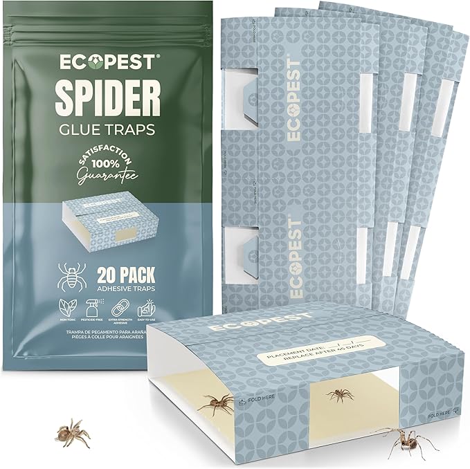 Spider Traps – 20 Pack | Sticky Indoor Glue Trap for Spiders and Other Bugs and Crawling Insects | Adhesive Spider Bait Trap, Monitor, Killer and Detector for Pest Control