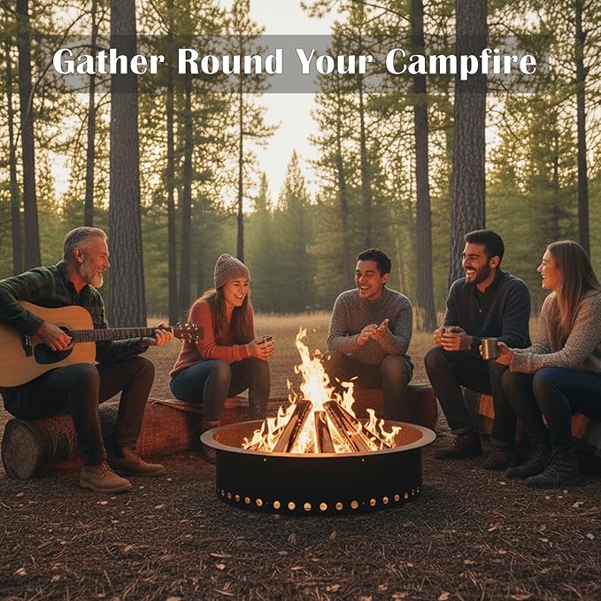 Fire Ring for Outside Fire Pit 55-Inch Outer/51-Inch Inner Diameter, VivaGarden Heavy Duty Solid Metal Steel Round Fire Pit Ring for Camping, DIY Campfire FirePit Insert Kit for Wood Burning, Black