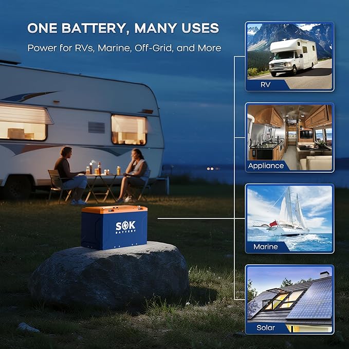 SOK Battery 24V 150Ah Deep Cycle LiFePO4 Battery 8000+ Cycles with Built-in Heater (-4℉/-20℃), Marine Grade IP67 | Bluetooth CAN Communication for Home Backup RV Off-Grid Solar Marine Boat