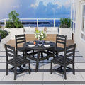 Pamapic 5 PCS Round Outdoor Dining Set, Wood Grain HDPE Outdoor Table and Chairs with 105° Ergonomic Backrest, Durable Patio Dining Table with Umbrella Hole, Black