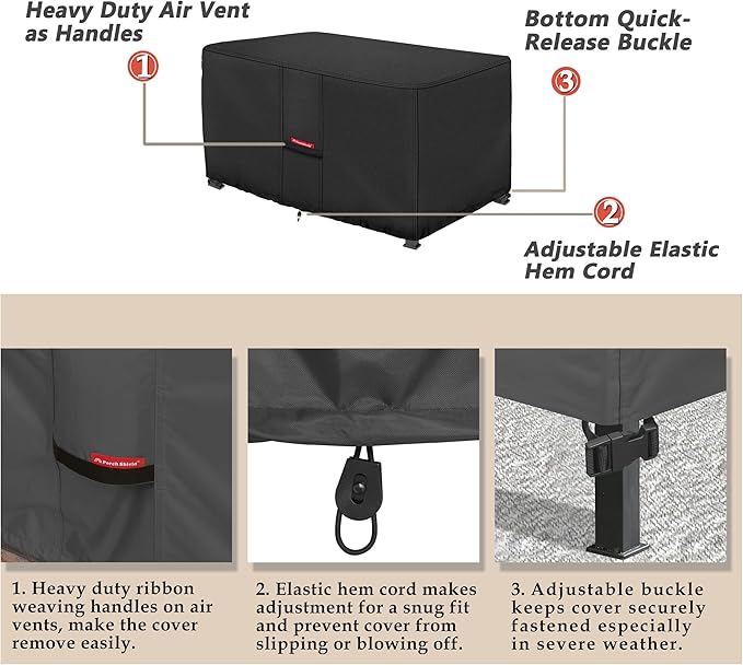 Porch Shield Patio Fire Pit Cover - Waterproof 600D Outdoor Rectangular Fire Table Cover Deck Box Protector - 58 x 24 inch, Black