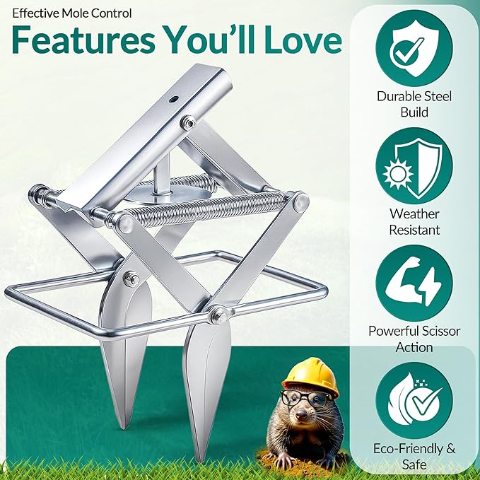2 PCs Mole Traps Scissors, Reusable Silver Galvanized Steel Scissor Trap for Outdoor Lawn Use & Garden, Easy to Use Design Ensures Quick Capture of Moles Gophers