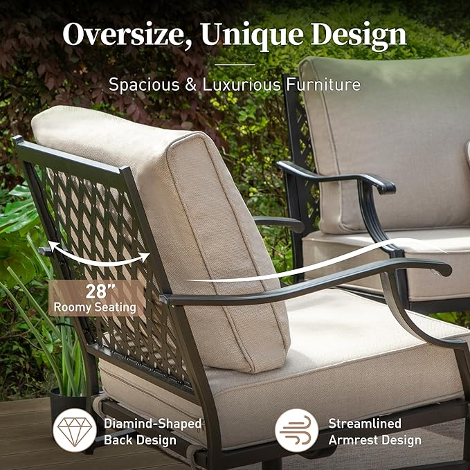 Patio Furniture Set, Modern Metal Outdoor Patio Furniture, 3 Seater Sofa, 2 Swivel Chairs, 2 Ottomans and 5.75" Extra Thick Cushion, Patio Conversation Set for Garden Backyard Deck