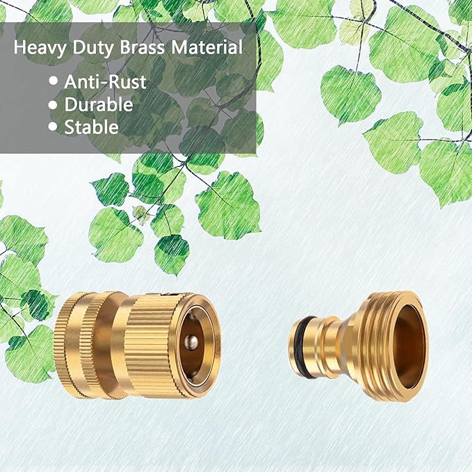BoArt Garden Hose Quick Connector Set, Solid Brass 3/4 Inch Water Fitings Thread Easy Connect No-Leak Male Female 6 Sets
