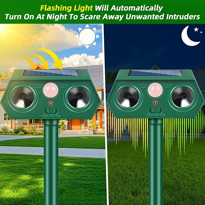 Ultrasonic Animal Repellent Outdoor, 4 Pack Solar Cat Repeller with Motion Sensor - Effective Raccoon, Squirrel, Rabbit, Dog, Skunk for Yard, Garden and Lawn