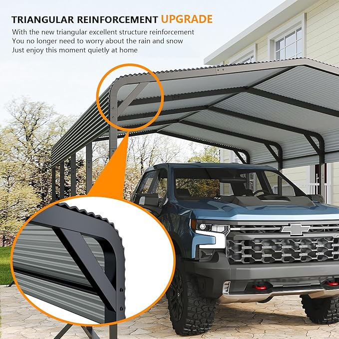 15x25 12x20 FT Heavy Duty Metal Carport, Black All-Weather Car Shelter with Reinforced Steel Frame & Leak-Proof Roof, 100MPH Wind Resistance for Cars, Boats, Trucks, Outdoor Parties