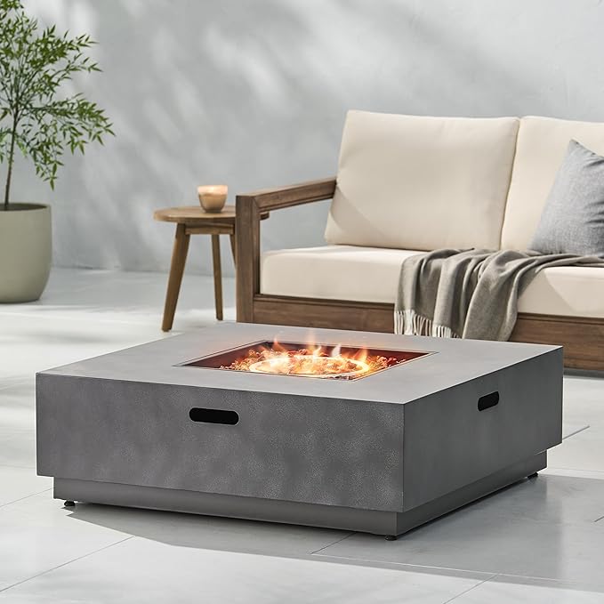 Propane Fire Pit Table, 39 Inch Firepits for Outside, Square Gas Fire Pit for Outside Patio, Propane Fire Table, 50000BTU, Stone Gray