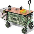 WHITSUNDAY Collapsible Folding Wagon with Table, Heavy Duty Utility Beach Wagons with All-Terrain Wheels for Camping,Garden,Sports Green