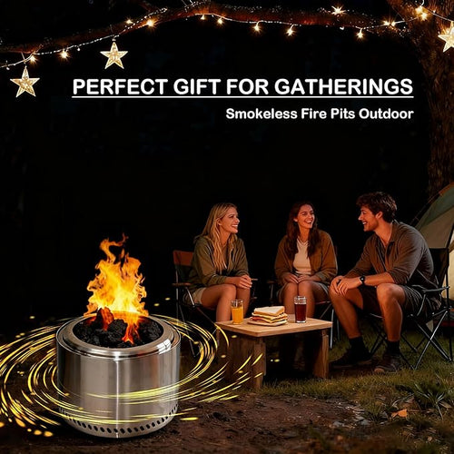 19" Smokeless Fire Pit with Air Switch, Wood Burning Portable Stainless Steel Outdoor Firepit with Removable Ash Pan for Camping, Backyard, Patio & Picnic