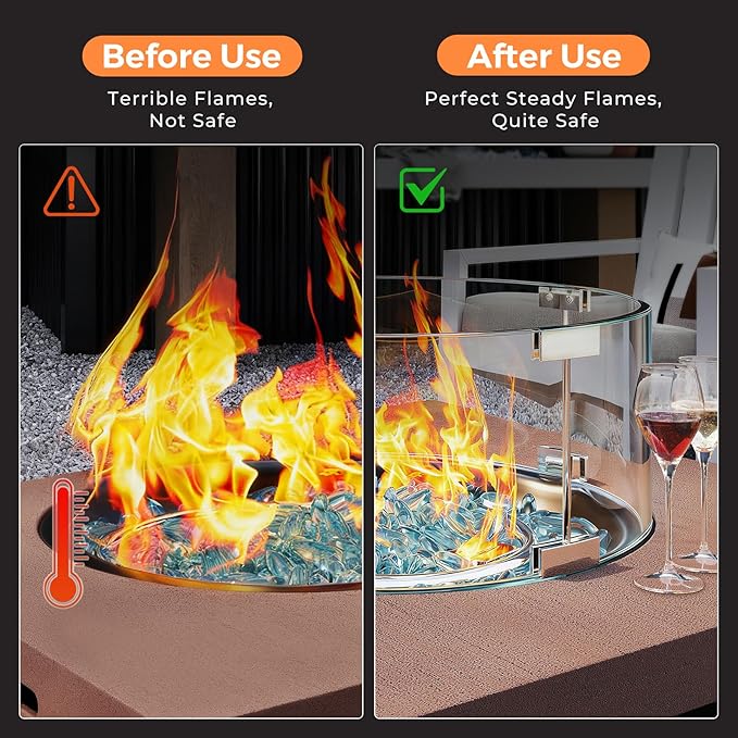 Fire Pit Glass Wind Guard Round 20x20 for Fire Pit Table, Thick Tempered Glass Shield with Hard Corner Bracket & Feet, Set with Assembly Instructions, Screwdriver, Easy to Install