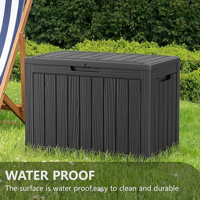 47 Gallon Deck Box Large Outdoor Storage for Patio Furniture,Outdoor Cushions,Garden Tools and Pool Supplies,Waterproof,Resin,Lockable(Black)