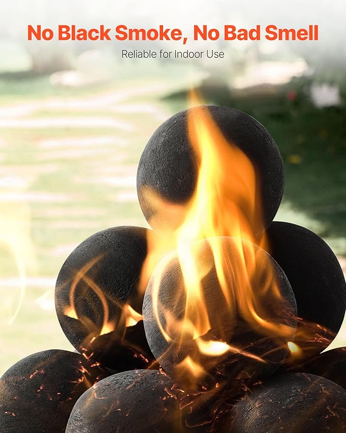 VEVOR Ceramic Fire Balls, 4 Inch 12 Pcs Round Fire Stones, Reusable Lava Rocks Indoor and Outdoor Use, Decorative Fire Pit Rocks for Propane/Gas Fireplace, Stove, Courtyard, Camping, Black