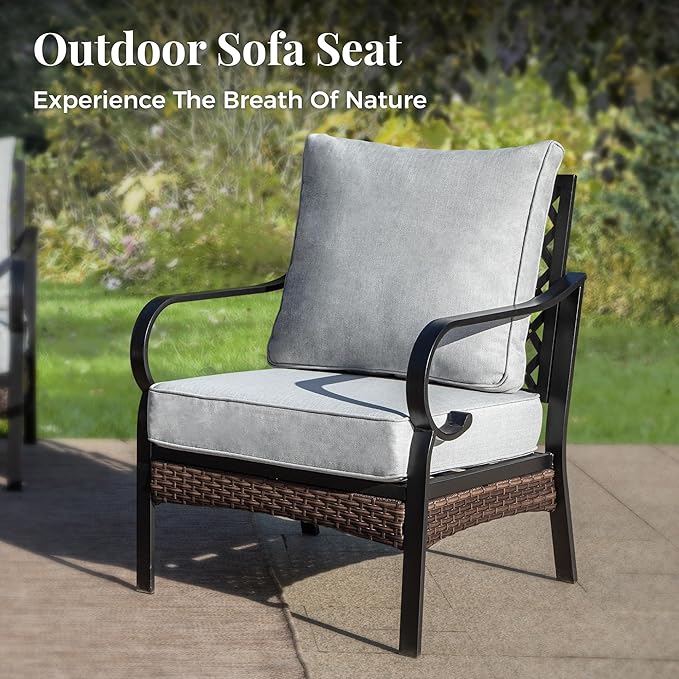 Patio Furniture Set with Coffee Table, Outdoor Conversation Set with 2 x Fixed Chairs, 1 x 3-Seat Sofa for Lawn Garden Backyard, Light Grey