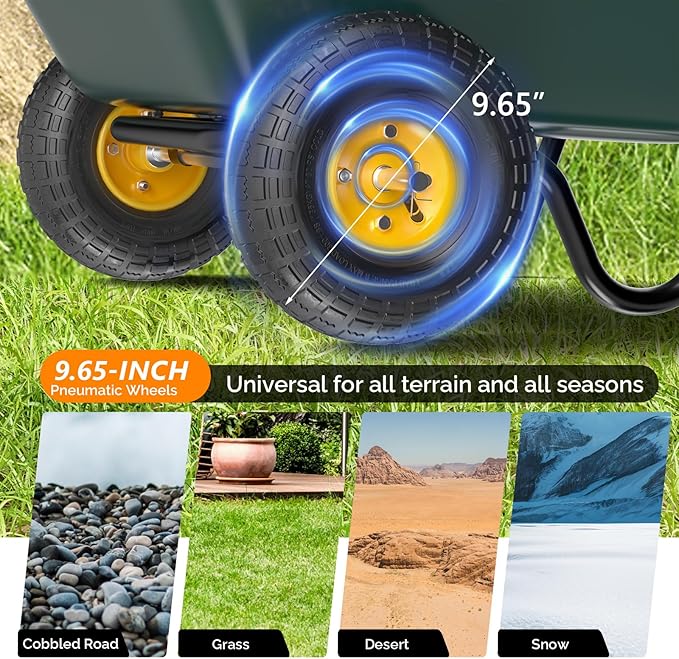 VINGLI 2 Wheel Wheelbarrow, Plastic and Steel Wheel Barrel, 300lbs Capacity Garden Cart for Lawn, Gardening, Construction