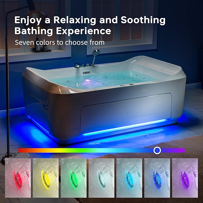 WOODBRIDGE 70-7/8"L x 47-1/4"W 2 Person Freestanding Hydrotherapy Whirlpool and Air Bath Heated Soaking Combination Massage Tub with Adjustable Speed Air Blower and Display Control Panel, B0091