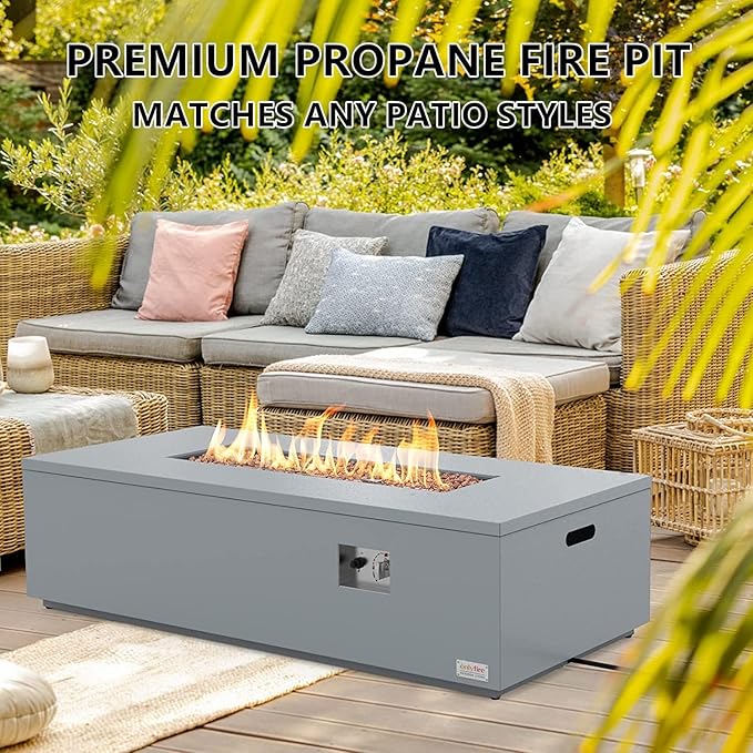 Onlyfire Premium 60” Outdoor Fire Pit Table with Lava Rocks& 12FT Hose, Large Propane Gas Firepit, Smokeless Fireplace 60,000BTU, Flame Adjustable for Backyard Patio Bonfire Party, Iron Patio Heater