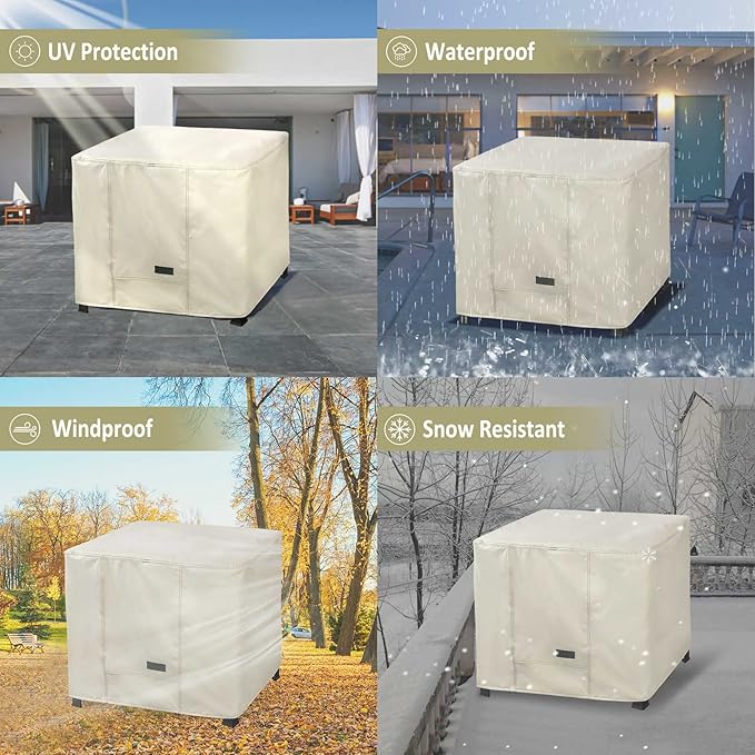 NettyPro Fire Pit Cover Square Waterproof Outdoor Firepit Cover for Gas Propane Fire Pit Table, 40 x 40 x 24 inch, Beige