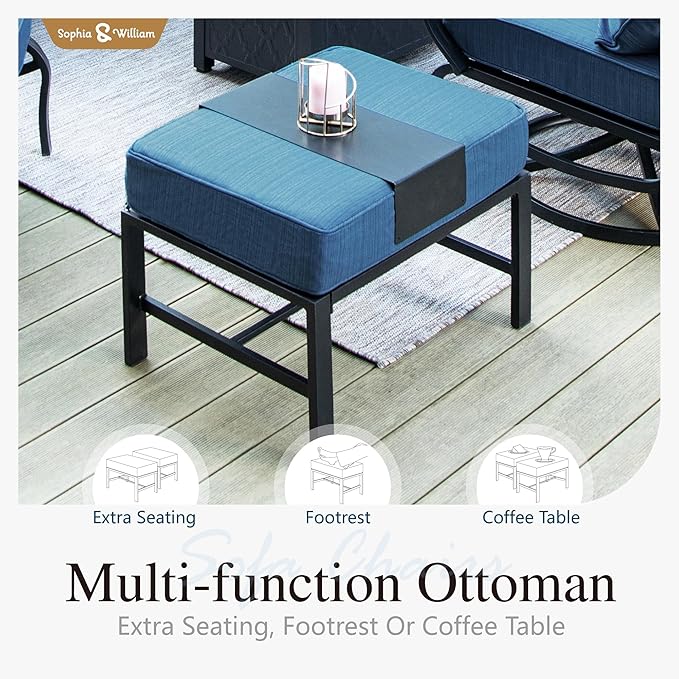 Sophia & William Patio Furniture Sets for 9 with 45" Gas Fire Pit Table Outdoor Conversation Sets, 2xSofa Chairs, 2xSwivel Cushion Chairs, 1x3-Seat Sofa, 2xOttomans for Porch Poolside Peacock Blue