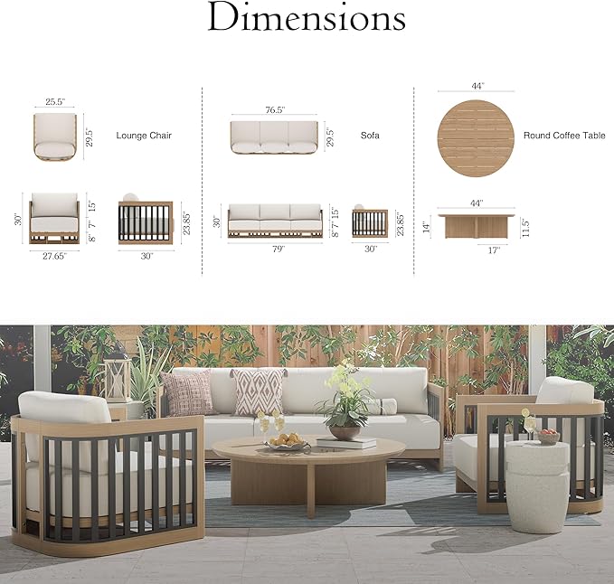 Ulax furniture Patio Aluminum Conversation Set, Sectional Sofa Set with Cushions, Round Table