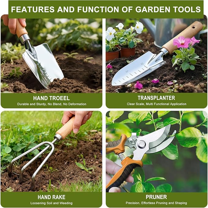 Kynup Garden Tools, Gardening Gift 7 Piece for Women, Gardening Tool Kit Ideal Hand Tool, Thickened Stainless Steel, Rust-Proof, Garden Set Supplies, Essentials, Garden Stuff