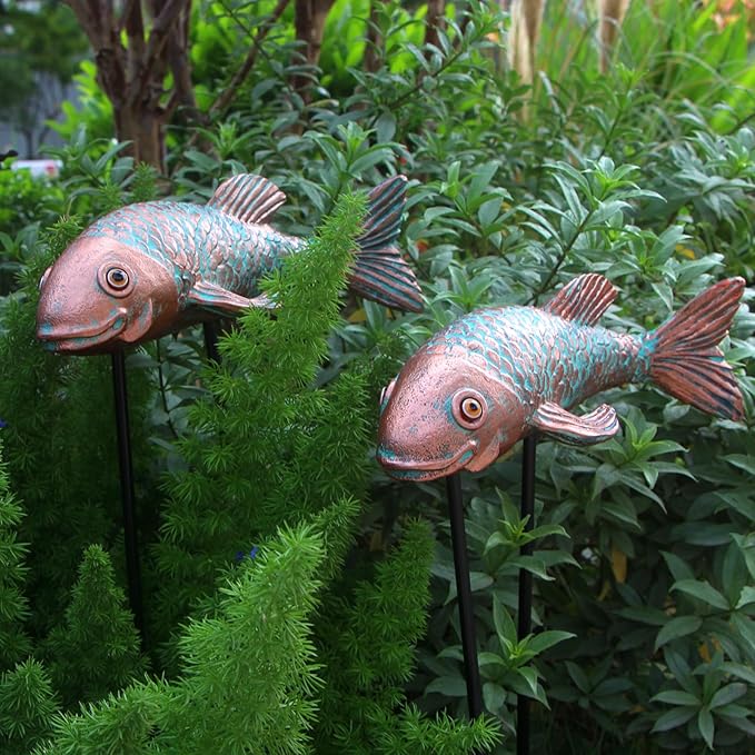 PaLuQiYa Garden Statues,Koi Fish Decor,Set of 2 Antique Koi Fish Garden Statue,Sculpture for Outdoors,Patio Decor,Backyard and Home Kitchen Decoration,Gifts for Mom Women Grandma